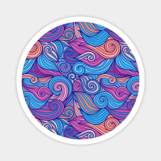 Whimsical Retro Purple and Blue Wave Pattern Magnet